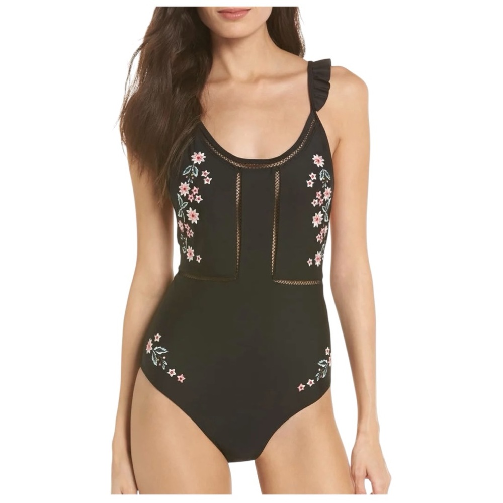 Topshop Floral Frill Embroidered One-Piece
Swimsuit Sz 2